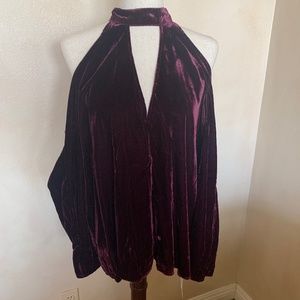 Merlot velvet cold shoulder blouse